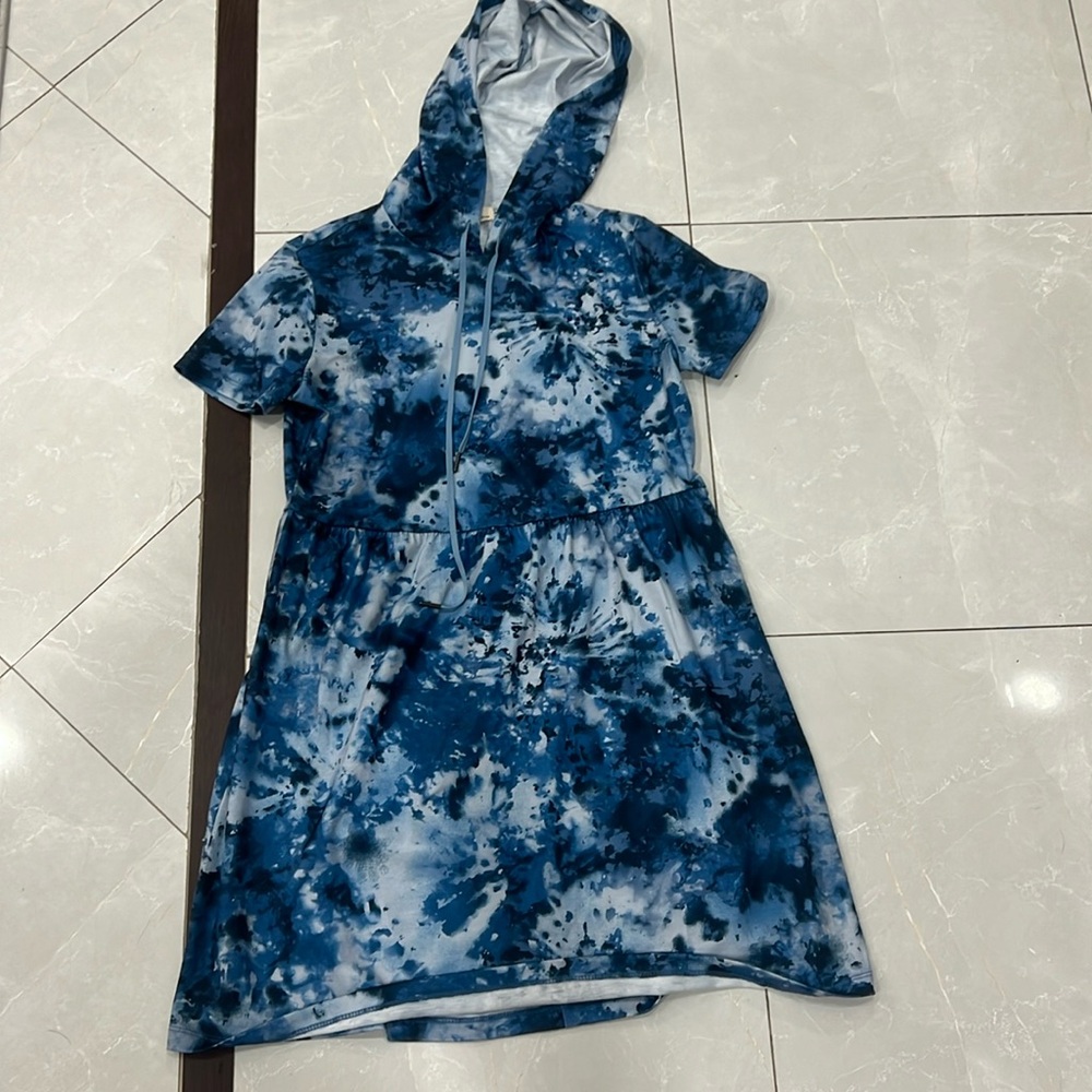 Girls Blue Tie-Dye Dress